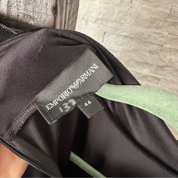 EMPORIO ARMANI Black Glitter Velvet Turtleneck Cowl Long Sleeve Blouse 44 - Picture 7 of 9